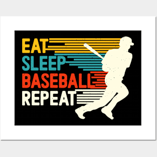 Eat Sleep Baseball Repeat Retro Baseball Player Posters and Art